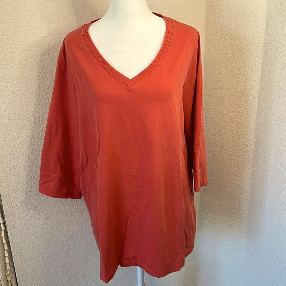Catherines Burnt Orange Supreme Collection 3/4 Sleeve V-Neck T-Shirt ~ Size 0X